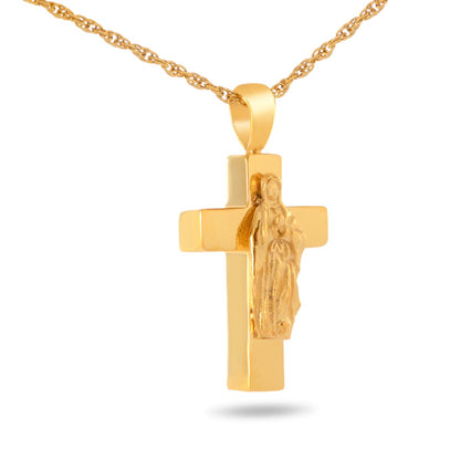 Mother Mary Steel Gold Cross Keepsake Urn